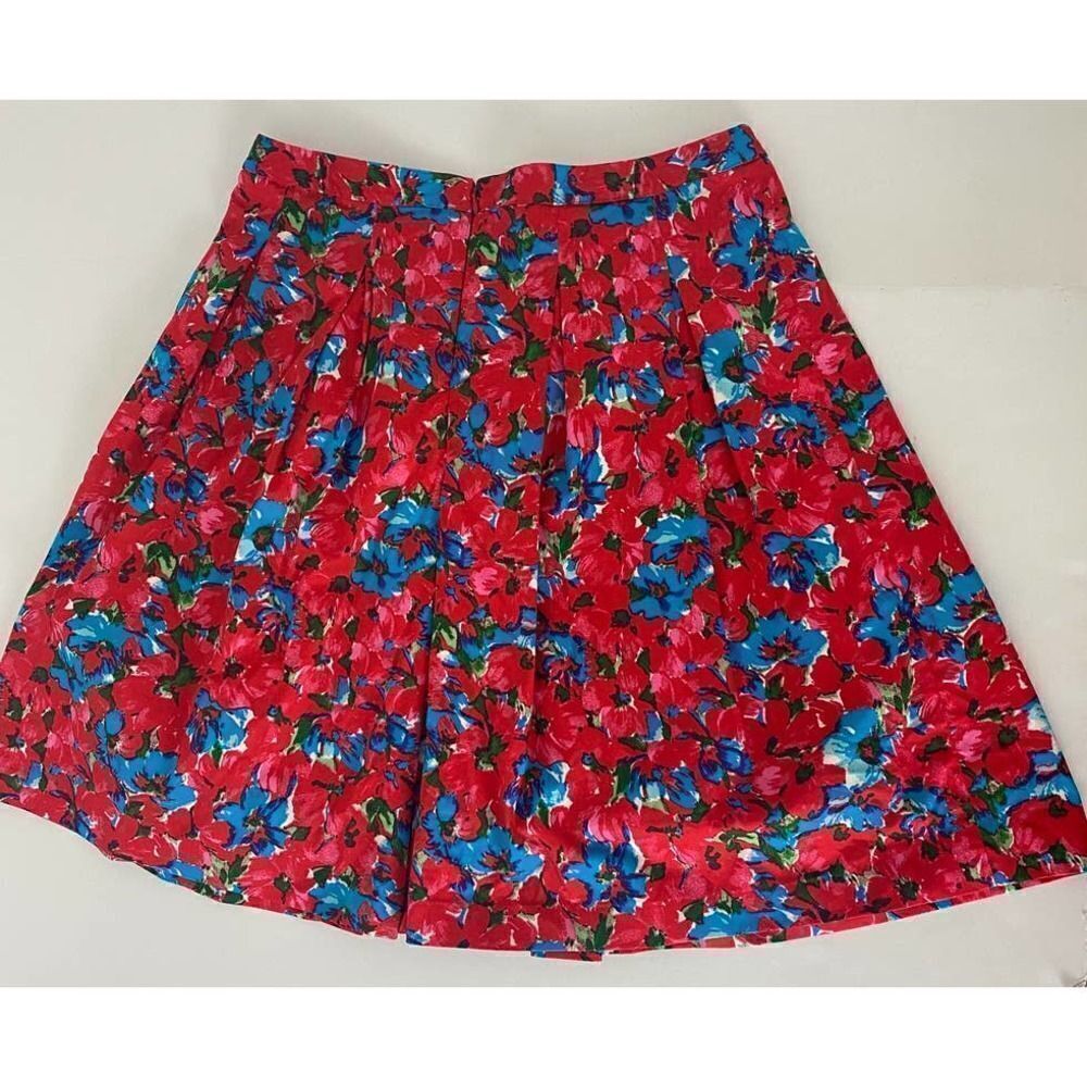 Cottagecore Talbots Petites Floral Print Skirt Lined Red Blue - Sizeβ12P